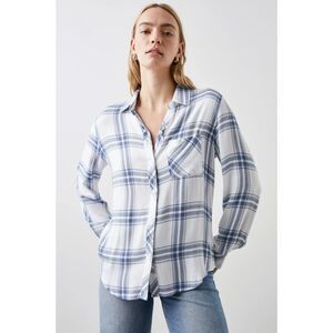 Rails Hunter Long Sleeve Plaid Button Down Shirt Size Small White Pacific Teal